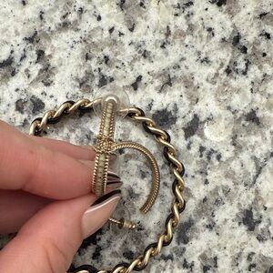 Chanel braided Gold Hoop Earrings with moonstone inlay
